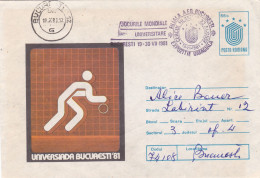 Romaia 1981 Covers Stationery Universiade 81 BASKETBALL Special Cancelation Universiade Philatelic Exhibition Bucharest - Basketbal