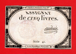 ASSIGNAT DE 5 LIVRES - 10 BRUMAIRE AN 2  (31 OCTOBRE 1793) - AUDOUIN - REVOLUTION FRANCAISE - Assignats & Mandats Territoriaux