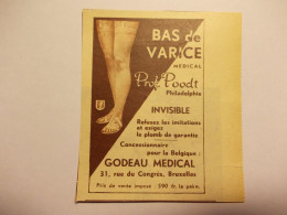 Oude Reclame Uit 1953 - Bas De VARICE Medical De Prof. Poodt Philadelphie - GODEAU MEDICAL Bruxelles - Pubblicitari