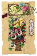 Cp Rhodoïd Découpé Avec Collage Découpis Fleurs Et Brins Fleurs Séchées, Envoi 1916 - Autres & Non Classés