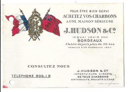 Bordeaux. Charbons J. Hudson & Cie. Carte Publicitaire (trous De Classement à Gauche) (A19p17) - Pubblicitari