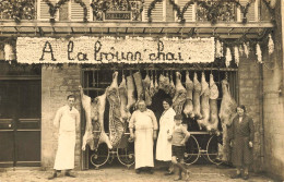 Carentan * Carte Photo Photographe Bataille * Devanture De La Boucherie RUELLAN , Rue Sebline * Boucher Commerce Magasin - Carentan