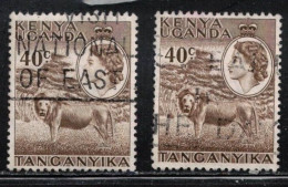 KENYA, UGANDA & TANGANYIKA Scott # 109 Used X 2 - QEII & Lion - Kenya, Ouganda & Tanganyika