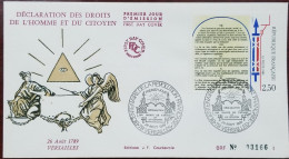 Declaration Of Human And Citizen's Rights, Seeing Eye, Masonic, Mason, Freemasonry, France FDC - Francmasonería