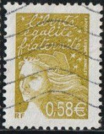 France 2003 Yv. N°3570 - 0,58€ Jaune-olive - Oblitéré - 1997-2004 Marianne (14. Juli)