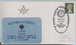 Rotarian Lodge No. 4195 Rotary Club Of Redditch Kingfisher, Freemasonry Masonic Great Britain Cover - Massoneria