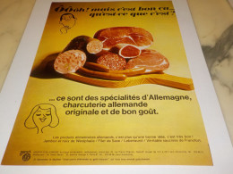 ANCIENNE  PUBLICITE CONNAISSEZ VOUS  LA CHARCUTERIE D  ALLEMAGNE 1972 - Pubblicitari