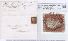 Great Britain 1845 Cover To Blairgowrie With Imperf 1d Red Plate 28 MJ Tied Clear Maltese Cross Of Cupar, Stamp Cut Into - Storia Postale