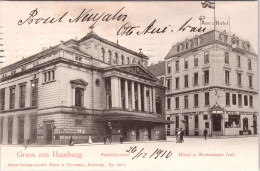 Gruss Aud Hamburg , Stadttheater U. Restaurant Aué (Stempel: Hamburg 1910 , Nach Norwegen) - Mitte