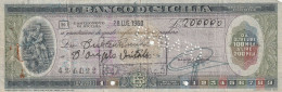 ASSEGNO - BANCO DI SICILIA - CASTRONOVO DI SICILIA 1960 - Cheques & Traveler's Cheques