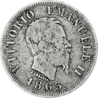 Italie, Vittorio Emanuele II, 50 Centesimi, 1863, Milan, Argent, TB+ - 1861-1878 : Víctor Emmanuel II