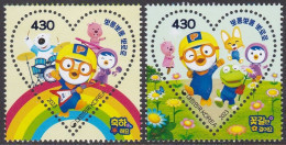 South Korea KPCC2999-3000 Pororo, Little Penguin, Polar Bear, Beaver, Dinosaur, Fox, Guitar, Drum, Manchot, Dinosaure - Penguins
