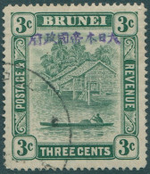 Brunei Japanese Occupation 1942 SGJ4 3c Green River View With Ovpt FU - Brunei (1984-...)