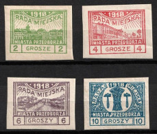 Poland 1918 Przedborz WW-I Local Provisional Issue Mi. 7B - 10B, VF MLH*, Value $240 - Ungebraucht