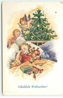 Glückliches Weihnachten - Anges Allumant Un Sapin Près D'un Enfant Dormant En Tenant Son Ours Teddy Bear - Autres & Non Classés