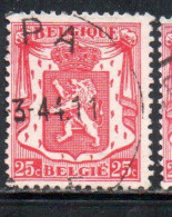 BELGIQUE BELGIE BELGIO BELGIUM 1935 1941 COAT OF ARMS LION 25c USED OBLITERE' USATO - Usados