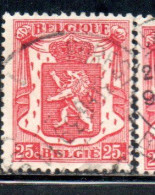 BELGIQUE BELGIE BELGIO BELGIUM 1935 1941 COAT OF ARMS LION 25c USED OBLITERE' USATO - Usados