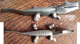 Casse Noix Ou Mâche-bouchon Nutcracker Nussknacker Métal Jaune (bronze?) (4) Crocodile Ou Caïman Ou Alligator De 17 Cm - Art Populaire