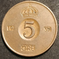 SUEDE - SWEDEN - 5 ORE 1957 - Gustaf VI Adolf - Bronze - KM 822 - Suède