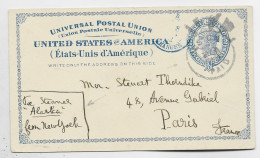 ETATS UNIS USA ENTIER UPU POST CARD BOSTON PAID 1882 TO FRANCE STEAMER ALASKA - Cartas & Documentos
