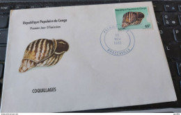 FDC Congo - Brazaville  - 1982 - Yvert N°  683C De La Série Coquillages, Timbre Gratté Sur Le Côté Voir Scann - FDC