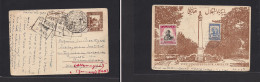 AFGHANISTAN. 1957 (22 Sept) Kaboul - Germany, Braunschweig. 30p Brown Illustrated Stationary Ppc + Reverse Fkd + Transit - Afghanistan