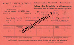 18 0295 VIERZON CHER 19.. Rationnement De L'Électricité Basse Tension UNION ÉLECTRIQUE DU CENTRE Pl République à LEJARD - Elettricità & Gas