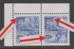 Yugoslavia, Error, MNH, 1989, Michel 2392, Damaged Corner On The 1st Stamp, Damaged 0 And Line Of The Overprint On 2nd - Geschnittene, Druckproben Und Abarten