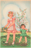 ENFANTS - Dessins D'enfants - Petites Filles - Fleurs - Carte Postale Ancienne - Children's Drawings