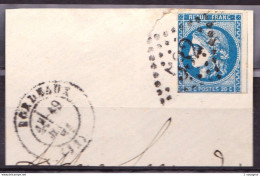 45B - 20c Bleu Cérès Bordeaux - Type II - Rep. 2 - Oblitéré (Bordeaux) Sur Fragment - 1 Voisin - 1870 Emission De Bordeaux