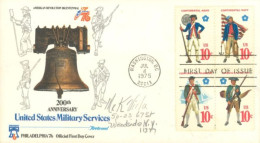 UNITED STATES. - 1975 - FDC STAMPS OF 200th ANNIV OF U.S. MILITARY SERVICES SENT TO WOODSIDE NEW YORK. - Brieven En Documenten