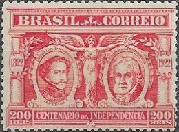 BRAZIL - CENTENARY OF NATIONAL INDEPENDENCE AND NAT. EXPOSITION (200 RÉIS, RED, D.PEDRO I/J.BONIFÁCIO) 1922 - MNH - Ungebraucht