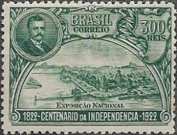 BRAZIL - CENTENARY OF NATIONAL INDEPENDENCE AND NATIONAL EXPOSITION (300 RÉIS, GREEN, PRES. PESSOA) 1922 - MNH - Ongebruikt