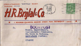 INDE N° 9 S/L.DE BOMBAY/19.3.53 POUR LA FRANCE      BELLE ENV. ILL. - Lettres & Documents