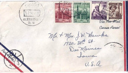 EGYPTE N° 319/321/315/366 S/L. DE ALEXANDRIE/19.7.56 POUR LES USA - Storia Postale