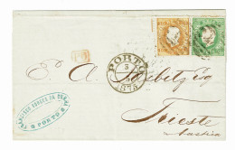 Portugal, 1875, # 37, 41, Para Trieste, Com Certificado - Briefe U. Dokumente