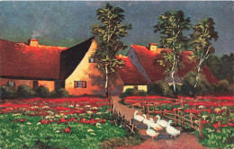 FLEURS, PLANTES & ARBRES - Arbres - Des Arbres - Une Maison - Des Canards - Carte Postale Ancienne - Árboles