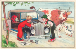 ENFANTS - Autres & Non Classés - Deux Petits Garçons En Train De Réparer Une Voiture - Animaux - Carte Postale Ancienne - Altri & Non Classificati