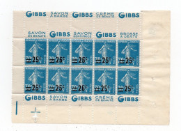 !!! 25C/30C SEMEUSE AVEC PUBS GIBBS PANNEAU DE 10 VARIETE BOUCLE DU 5 FERME NEUF ** - Unused Stamps