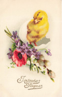 FÊTES ET VOEUX - Pâques - Joyeuses Pâques - Poussin Et Fleurs  - Carte Postale Ancienne - Easter