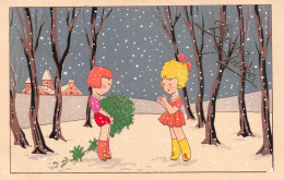 FÊTES ET VOEUX - Nouvel An - Bonne Année - Deux Enfants Sous La Neige - Houx - Carte Postale Ancienne - Año Nuevo