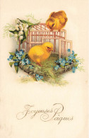 FÊTES ET VOEUX - Pâques - Joyeuses Pâques - Deux Poussins Et Une Cage - Carte Postale Ancienne - Easter