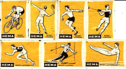 7 Dutch Matchbox Labels, HEMA Sport Yellow Series Lucifers, Holland, Netherlands - Boites D'allumettes - Etiquettes