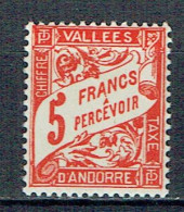 Taxe 20 Andore 5 F. Rouge De France Banderolle Luxe - Unused Stamps