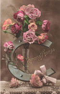 FÊTES ET VOEUX - Nouvel An - Bonne Année - Chance - Roses - Fer à Cheval - Carte Postale Ancienne - Año Nuevo