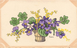 FLEURS - Panier Rempli De Trèfles, Fleurs Jaunes Et Violettes - Carte Postale Ancienne - Blumen