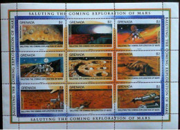 GRENADA , 1991.Mars Exploration And Malta Conference, Second Set. Sheetlet Of 9 Stamps. - Océanie