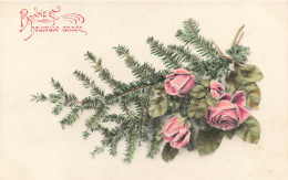 FLEURS - Bonne Et Heureuse Année - Roses Et Romarin - Carte Postale Ancienne - Flowers