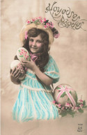 ENFANT - Joyeuses Pâques - Fillette Avec Des Oeufs De Pâques - Fleurs - Carte Postale Ancienne - Autres & Non Classés