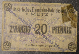 Billets De Nécessité RARE Notgeld Metz 20 ZWANZIG Pfennig 1917 LOTHRINGEN ANNEXION OCCUPATION MOSELLE - 1° Guerra Mondiale